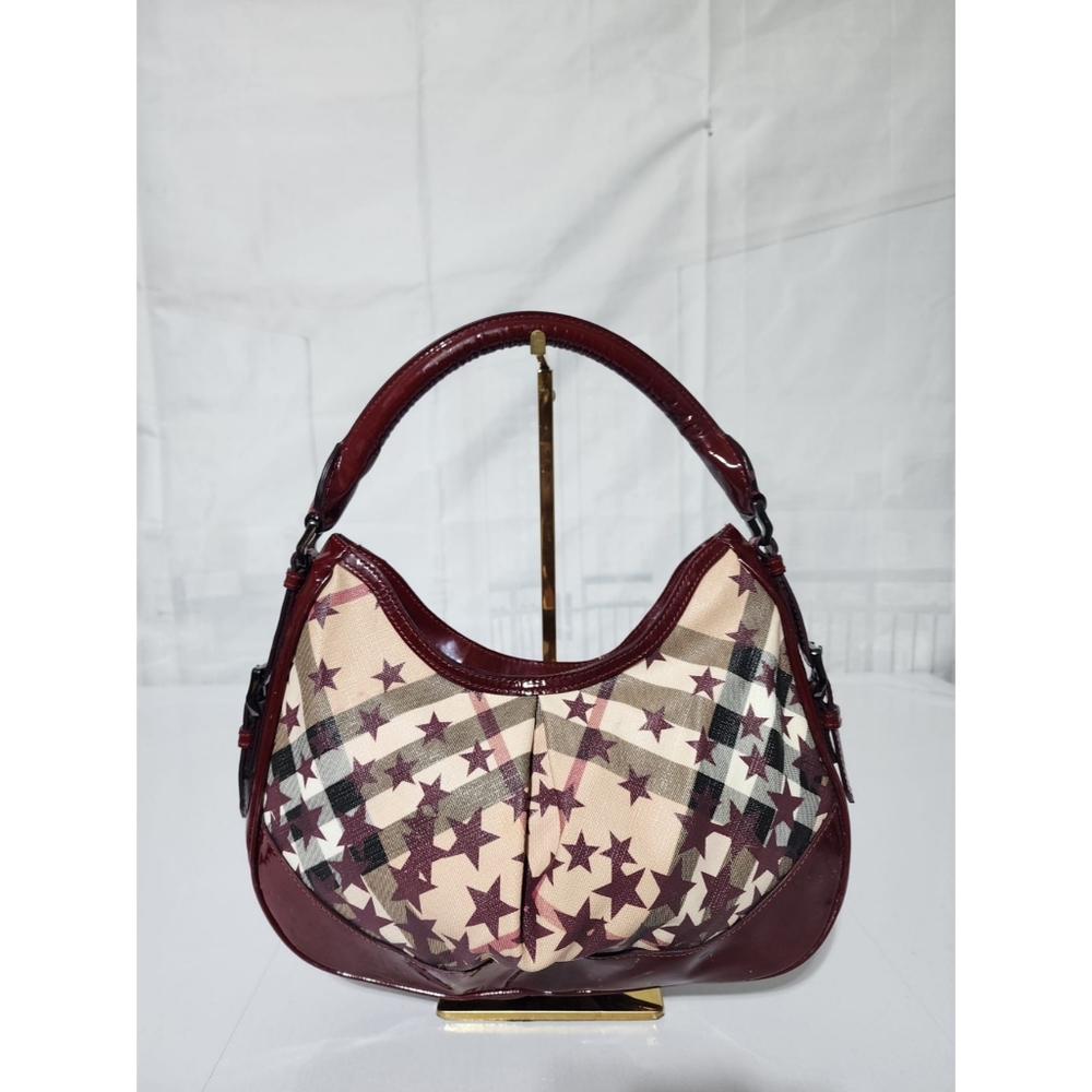 Burberry Nova Check Berry Red Star Small Hernville Hobo Bag Burgundy/Beige